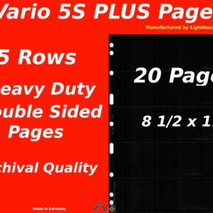 20 VARIO 5S PLUS Pocket Double Sided Pages for Stamp and Other Collecting, Black