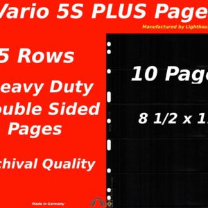 10 VARIO 5S PLUS Pocket Double Sided Pages for Stamp and Other Collecting, Black