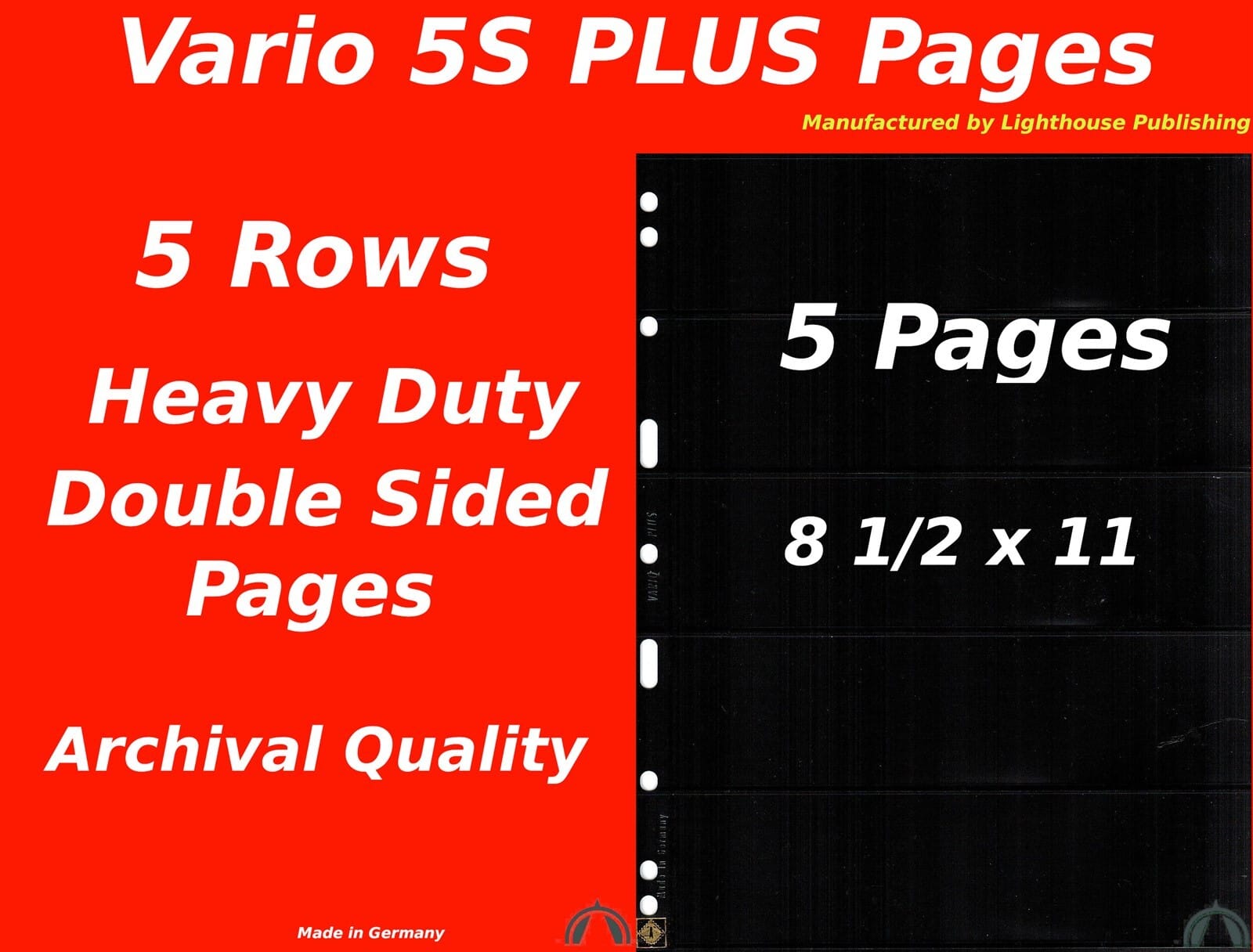 5 Vario 5S Plus Pocket Double Sided Pages For Stamp And Other Collecting, Black 1 5 VARIO 5S PLUS Pocket Double Sided Pages for Stamp and Other Collecting, Black