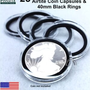 25 GENUINE Airtite Coin Capsules with BLACK Rings for 1oz American Silver Eagle