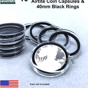 10 Airtite Coin Capsules with BLACK Rings for 1oz American Silver Eagle 40.6mm