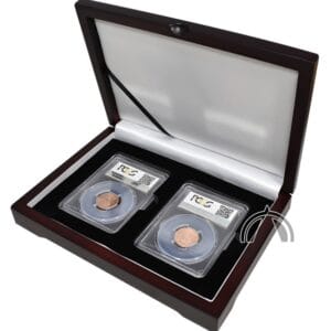Wood Display Box for 2 Certified Coin Slabs From PCGS or NGC, Mahogany Finish