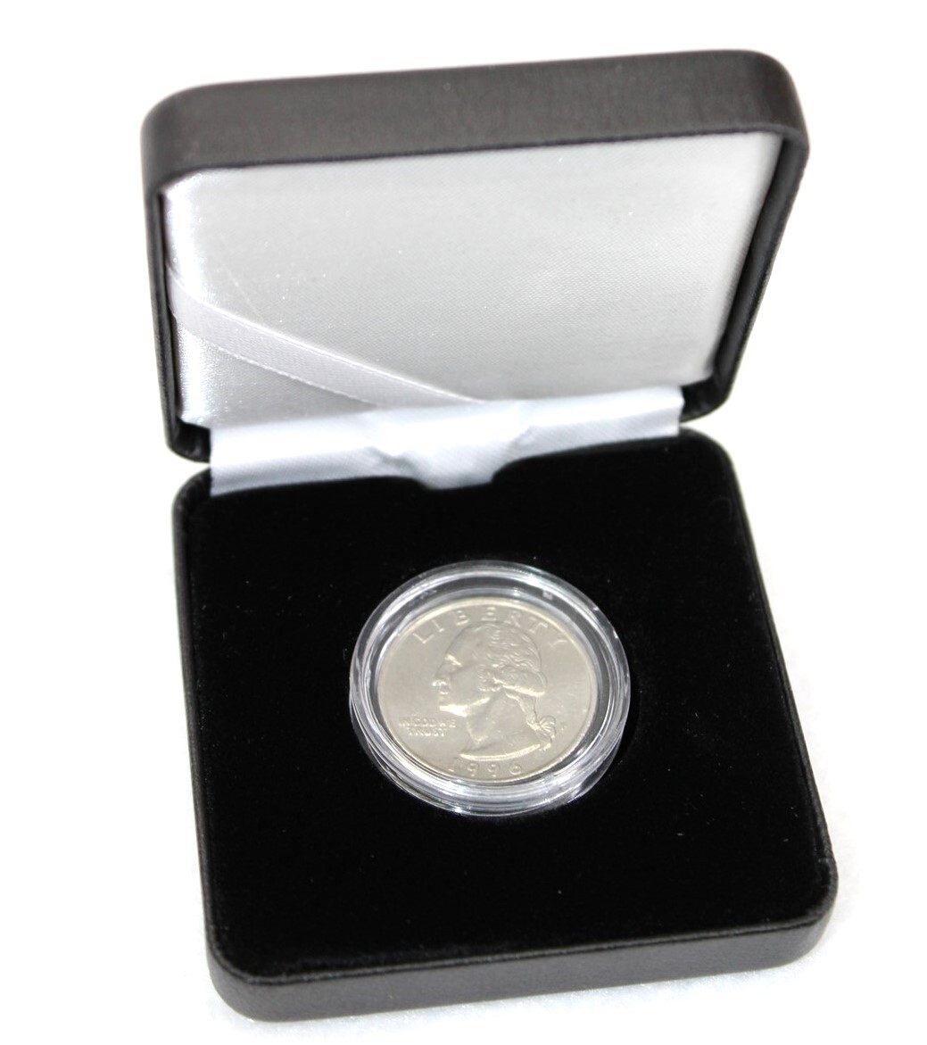 Black Leatherette Box &Amp; Direct Fit Capsule For Us Quarter &Amp; Other 24.5Mm Coins 1 Black Leatherette Box & Direct Fit Capsule for US Quarter & Other 24.5mm Coins