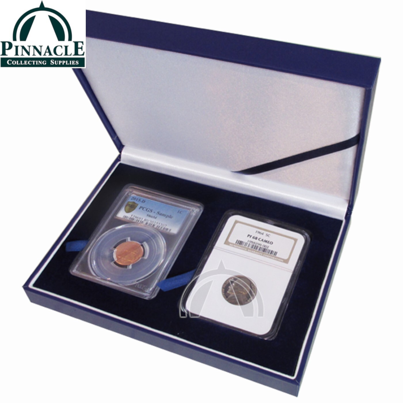 Blue Leatherette Display Box For 2 Certified Coin Slabs From Pcgs And/Or Ngc 1 Blue Leatherette Display Box for 2 Certified Coin Slabs from PCGS and/or NGC
