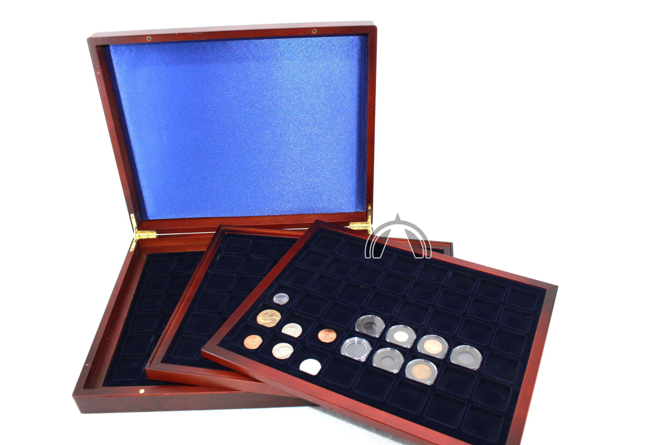 Wood Display Case W/3 Trays To Display Up To 144 Coins In 30X30Mm Compartments 1 display case for 144 coins