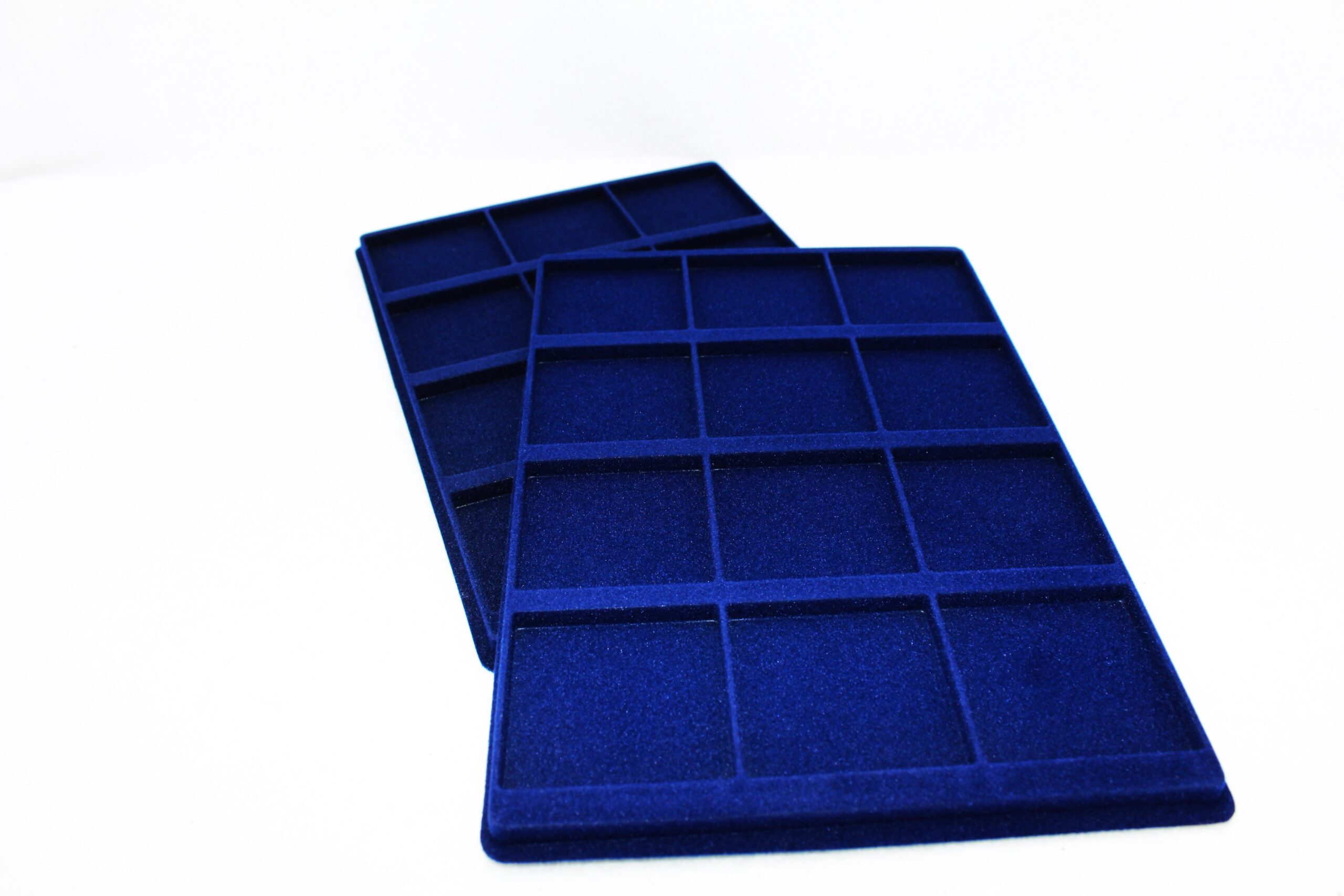 2 Blue Velvet Coin Trays, 12 Spaces Each (24 Total) For Coins In 2.5&Quot;X2.5&Quot; Flips 1 2 blue coin trays