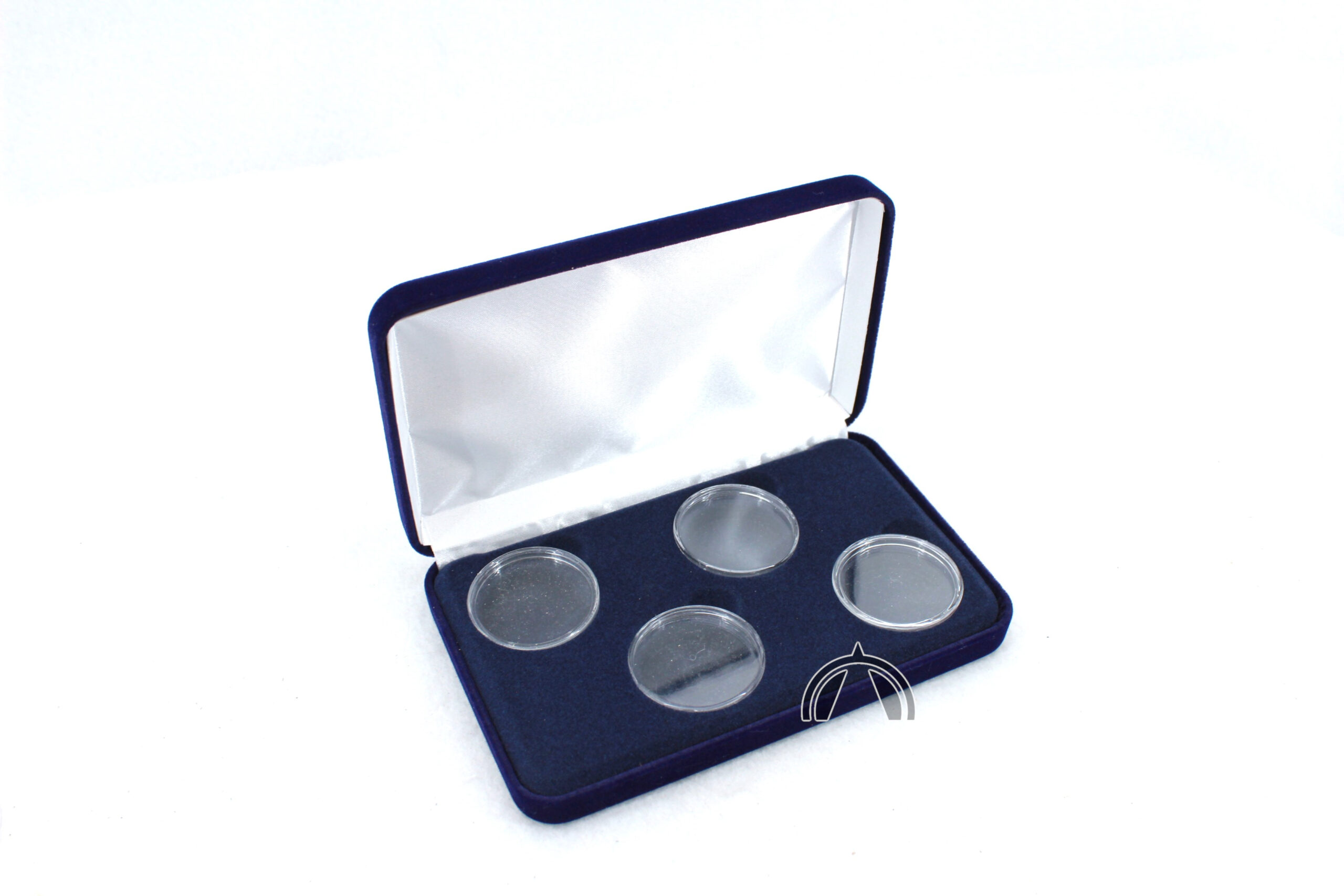 Blue Velvet Box For 4 Morgan Peace Ike Dollars In Model H Coin Capsules 1 Blue Velvet Box for 4 Morgan Peace Ike Dollars in Model H Coin Capsules